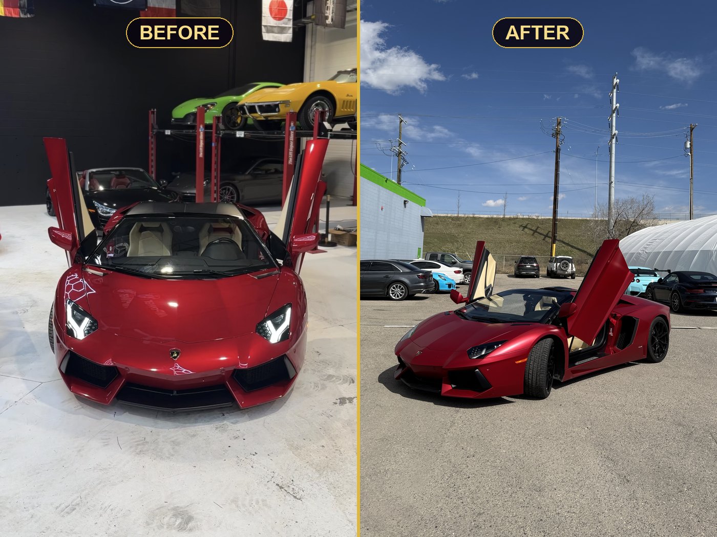 Lamborghini Aventador · Satin PPF (Before / After)